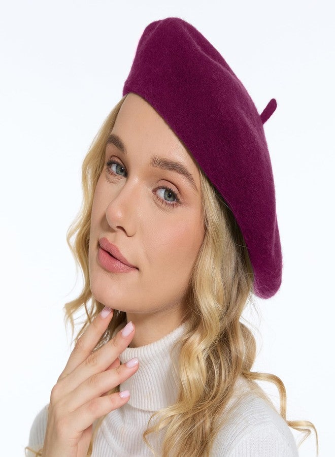 Sydbecs Wool Beret Hats for Women Ladies Girls, French Barret Hat Solid Color Style (Raspberry) - Image 4